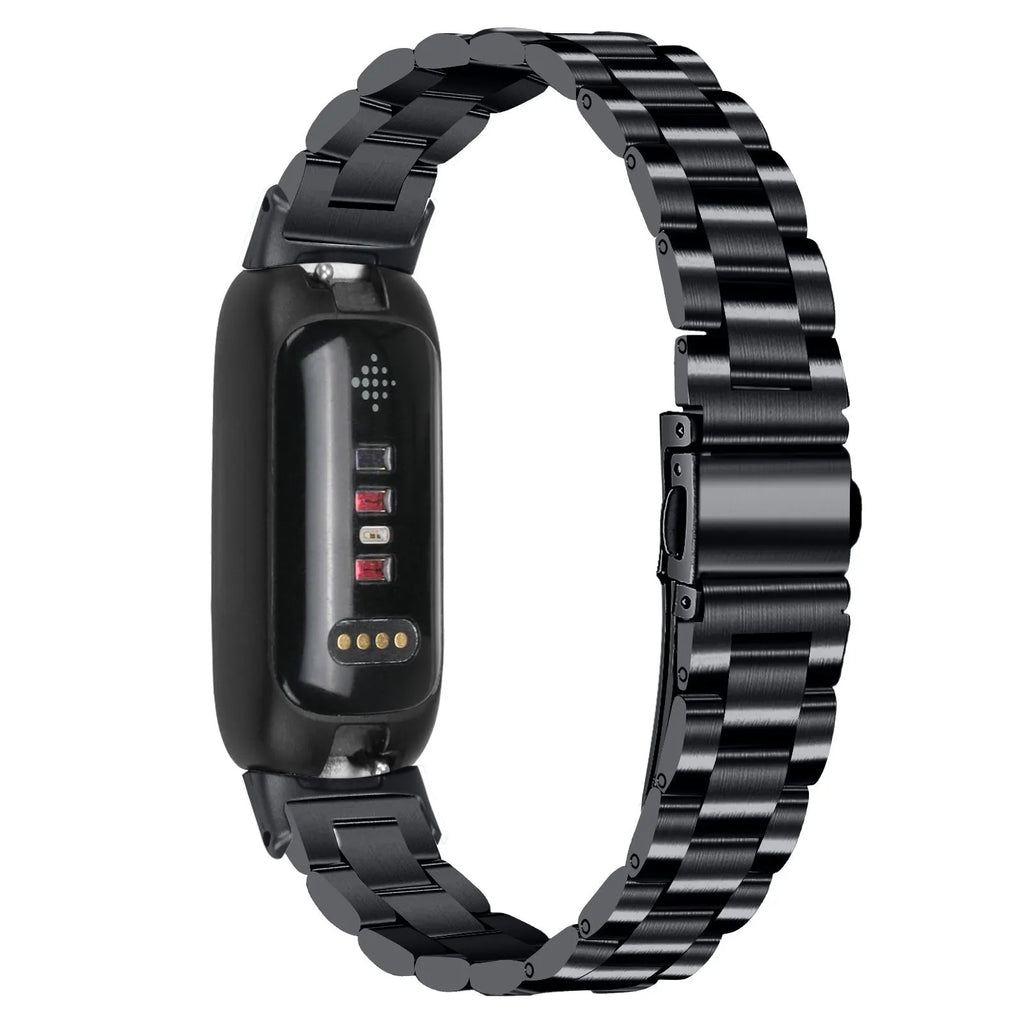 Stainless steel three-bead watch strap for Fitbit Inspire3 in multiple colour options