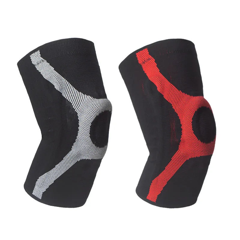 Red and grey silicone sports kneecaps for running and climbing with non-slip design