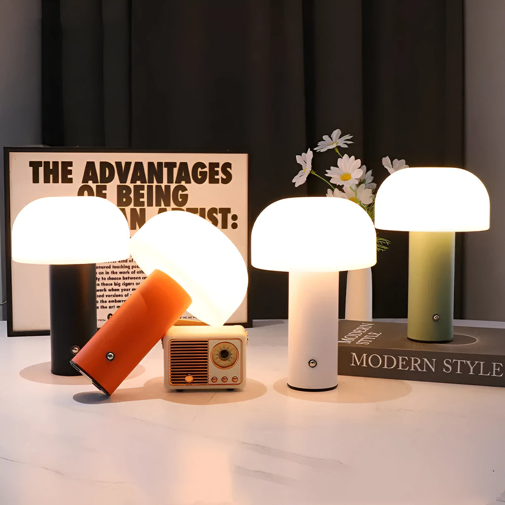 USB-powered creative table lamp with decorative design in white, black, orange or green colours
