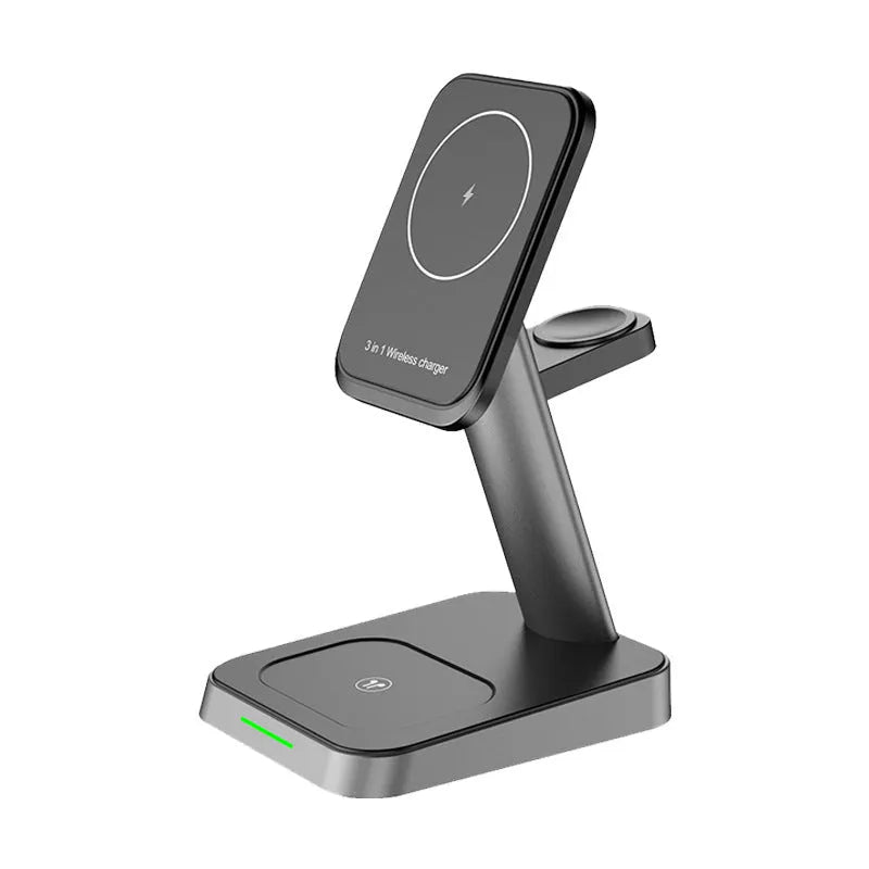Black cube wireless charging station with vertical smartphone placement showing 10000mAh capacity