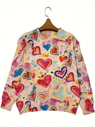 Loose fit lapel collar digital printed polyester top available in sizes S through 5XL