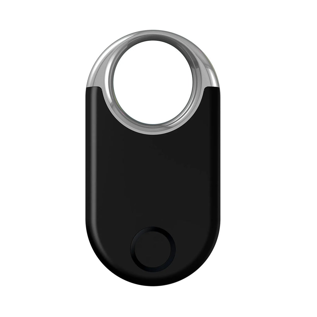 Black and white GPS pet and child tracker device with USB port, showing compact size.