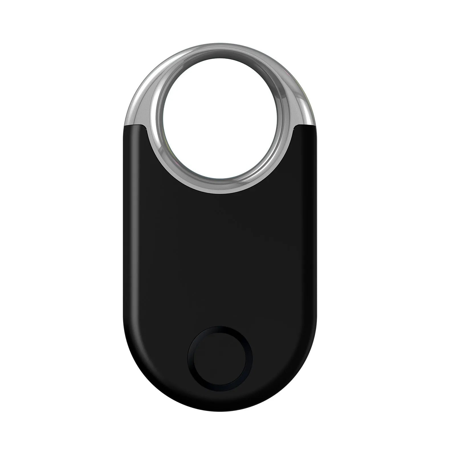 Black and white GPS pet and child tracker device with USB port, showing compact size.