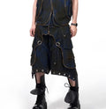 Blue hooded denim vest coat with matching trousers Korean style two-piece set