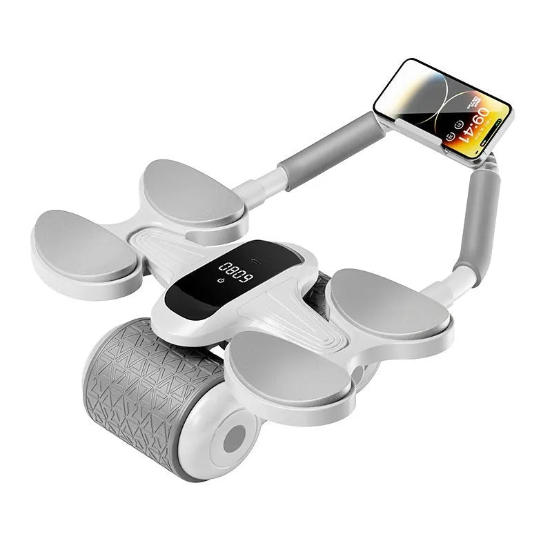 White timing counting fitness roller with LED screen for belly contracting and rolling exercises