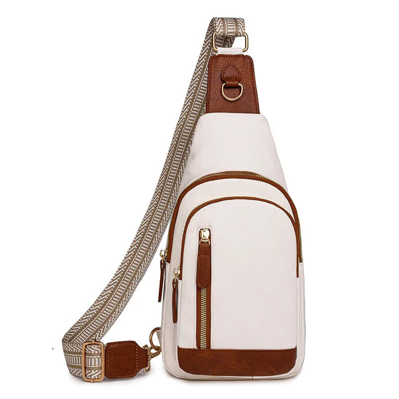 Women's soft PU crossbody chest bag in street trend style with zip compartments