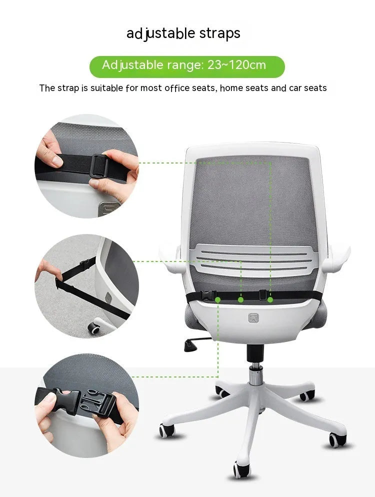 Memory foam car cushion with fixed strap on office chair in milky white colour