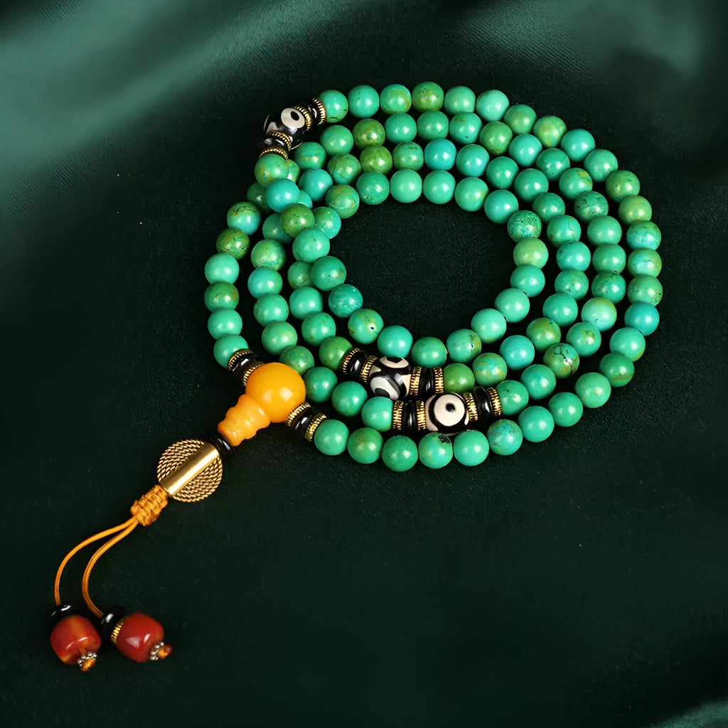 108-bead natural turquoise bracelet with 8mm round polished stones in national style design