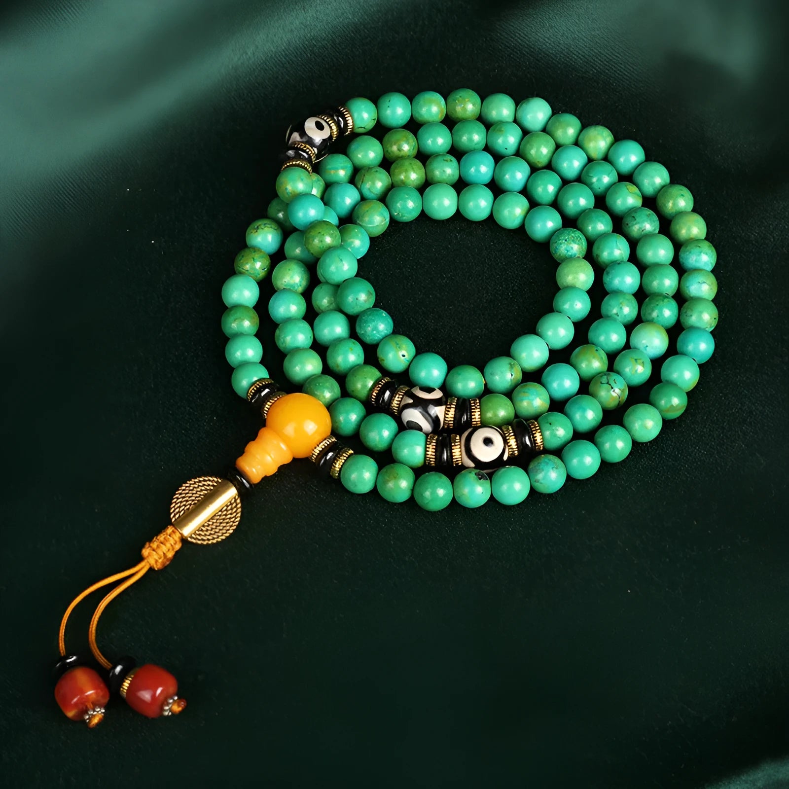 108-bead natural turquoise bracelet with 8mm round polished stones in national style design