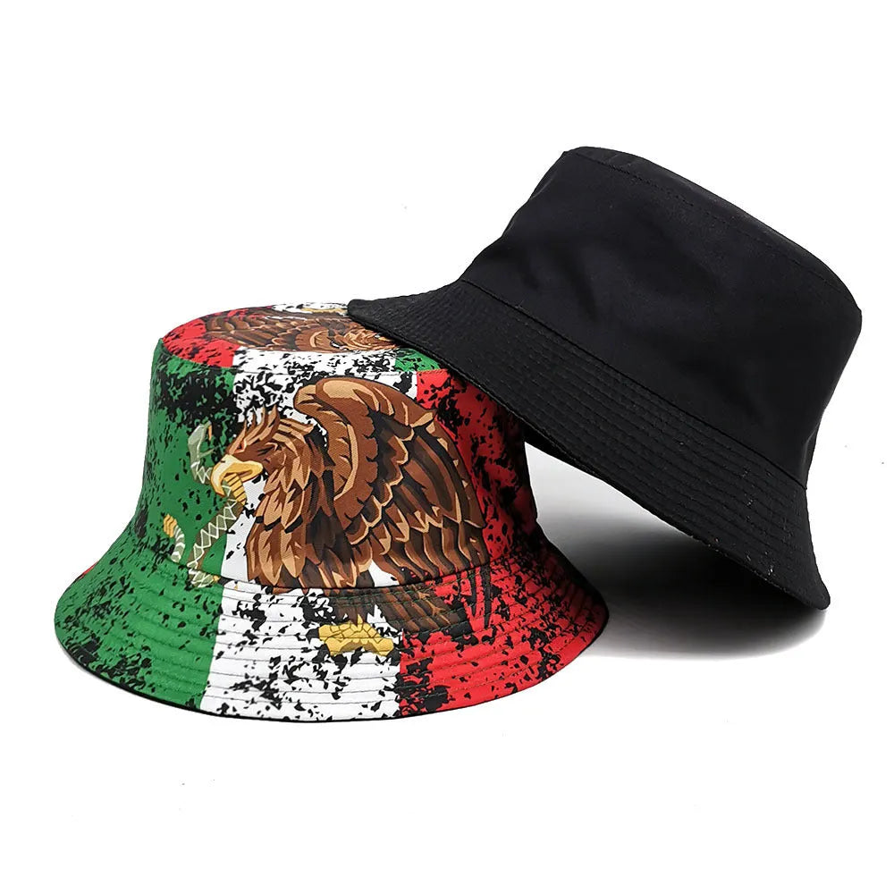 Polyester bucket hat with eagle pattern in retro style, dome crown, size M for 56-58cm head circumference