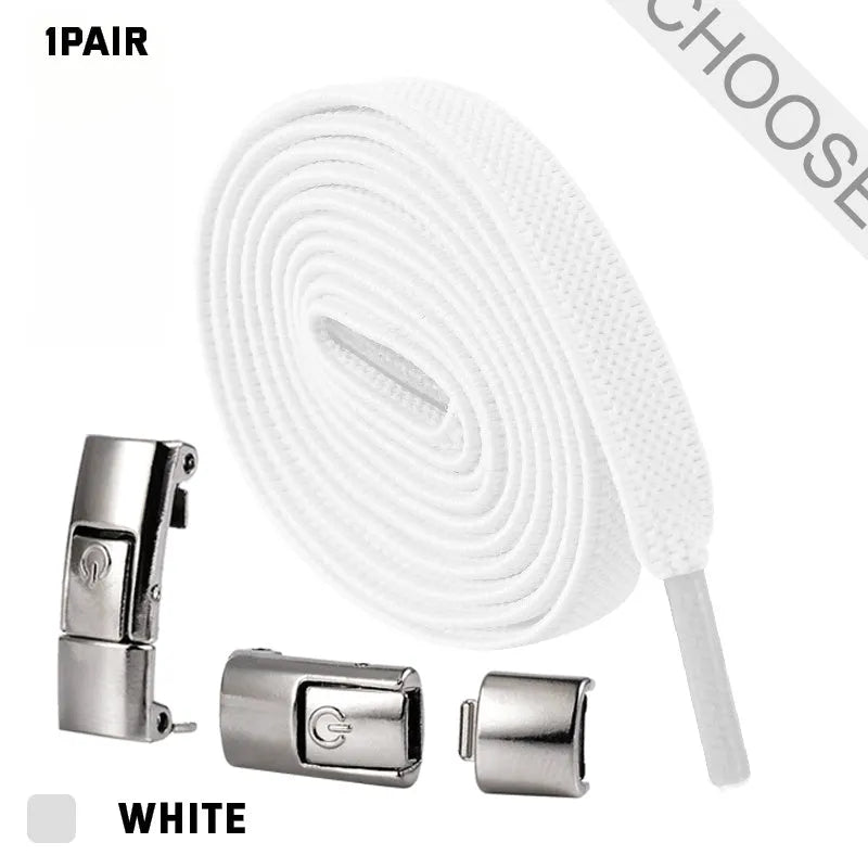 Press lock elastic no-tie shoelaces with widened 8mm flat profile in assorted colours
