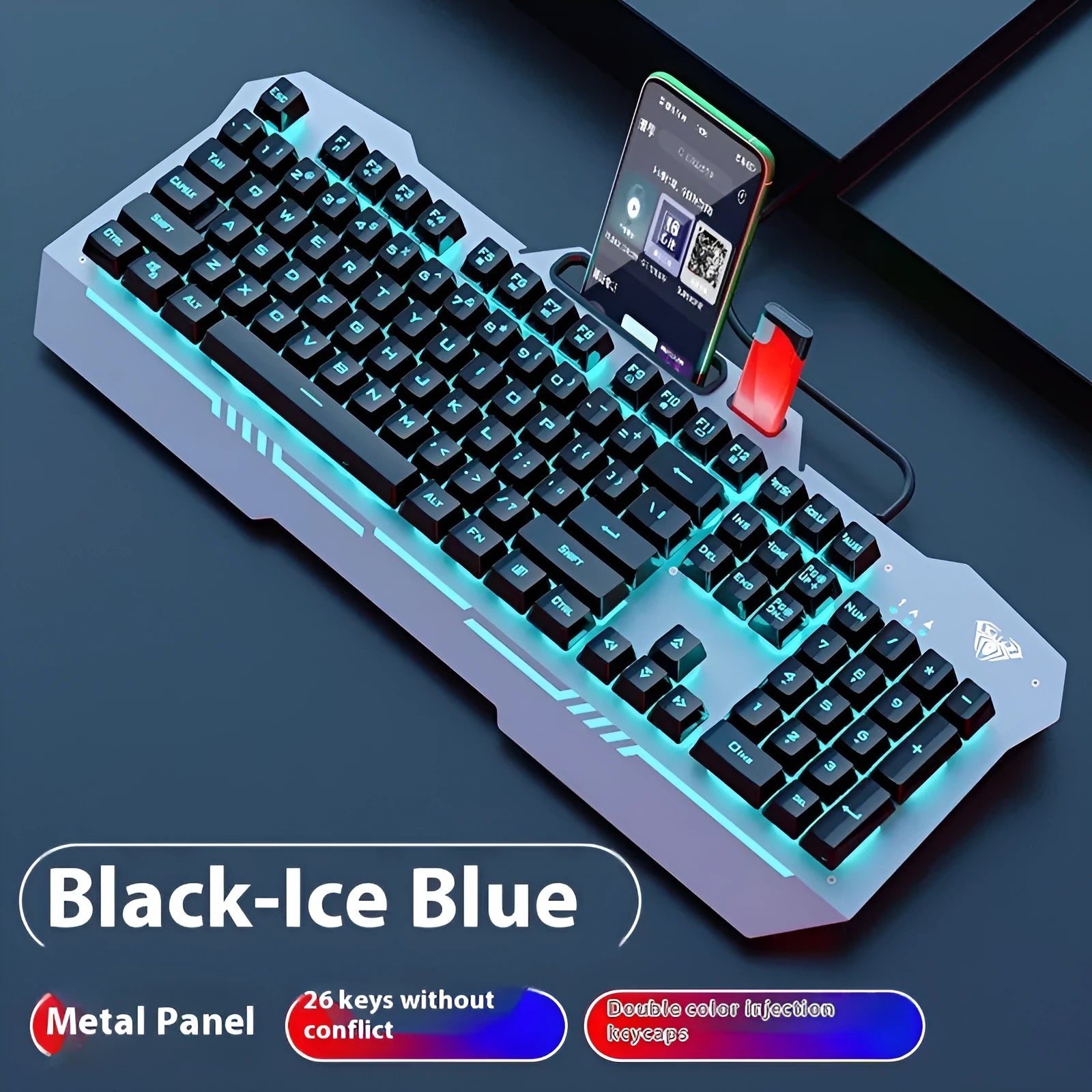 F3010 mechanical keyboard gaming bundle with metal construction and LED lighting in colour box packaging