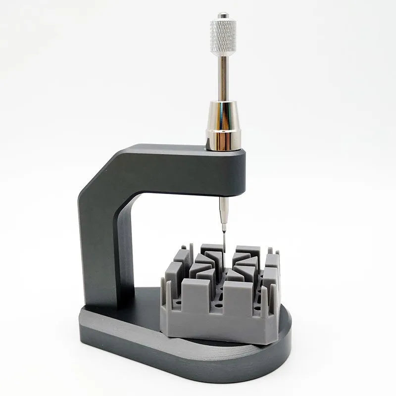 Silver tool steel press strap removal tool with metric measurements