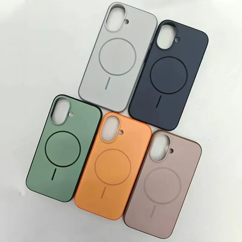 Magnetic iPhone case with AI photography button in frosted blue PC TPU