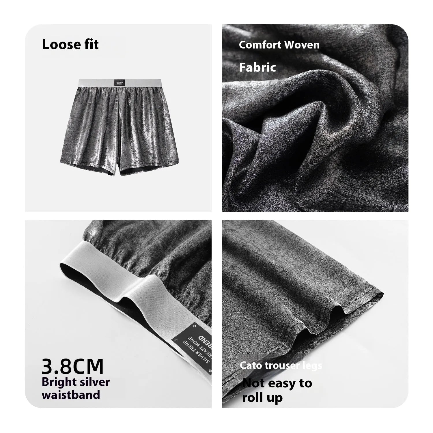 Men's reflective silver woven underwear with loose fit for sports activities