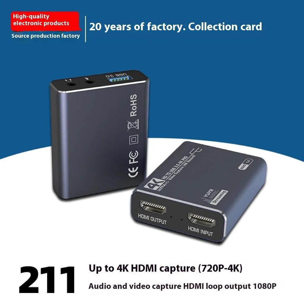 Black 4K gaming set-top box with MS2131 chip for gameplay recording