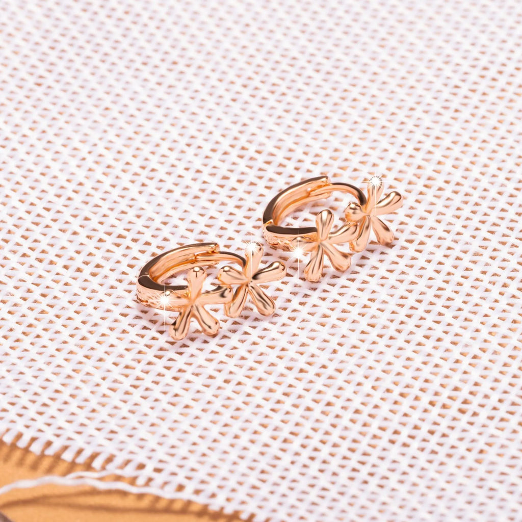 Rose gold electroplated waterdrop flower earrings with circular design in European and American style