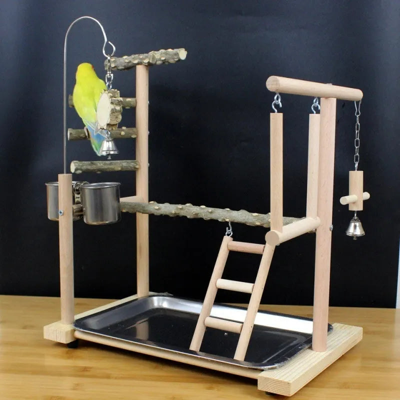 Pepper wood parrot toys bird stand with tiger skin peony design and sub-stand pole.