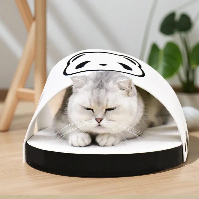 White corrugated paper cat scratch board with slipper-style design for furniture protection