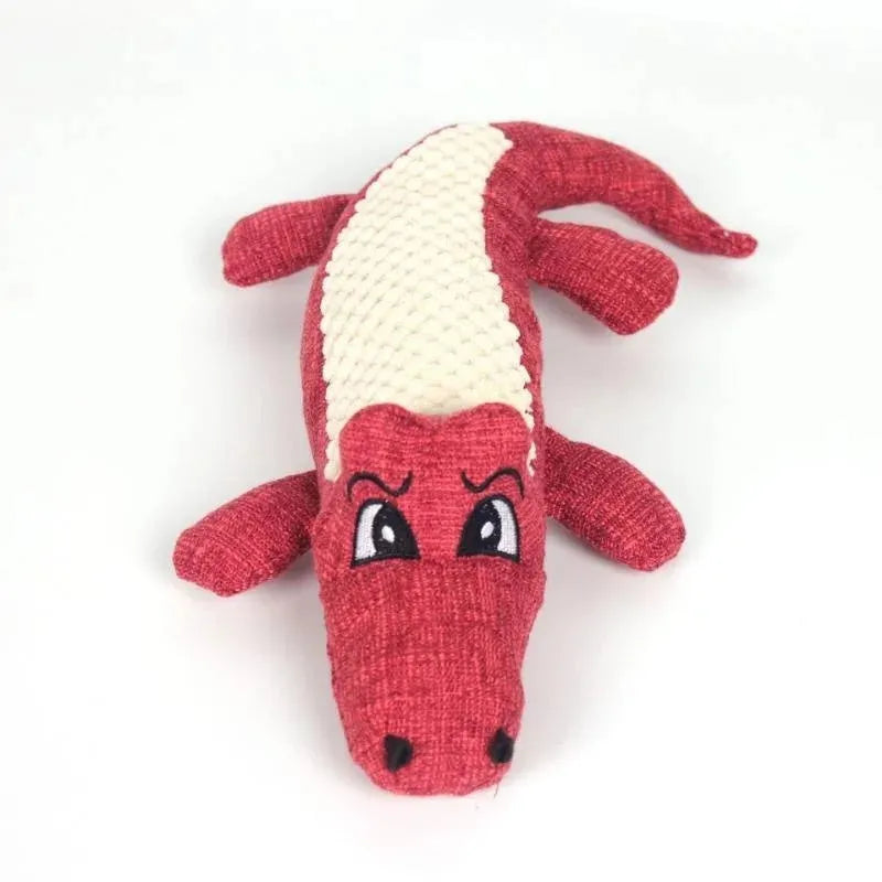 Blue, green, and red plush pet toys with a corn grid texture for chewing