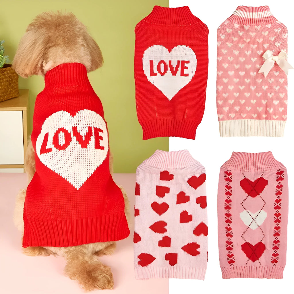Fashion personality dog sweater with bow and love heart design in acrylic material