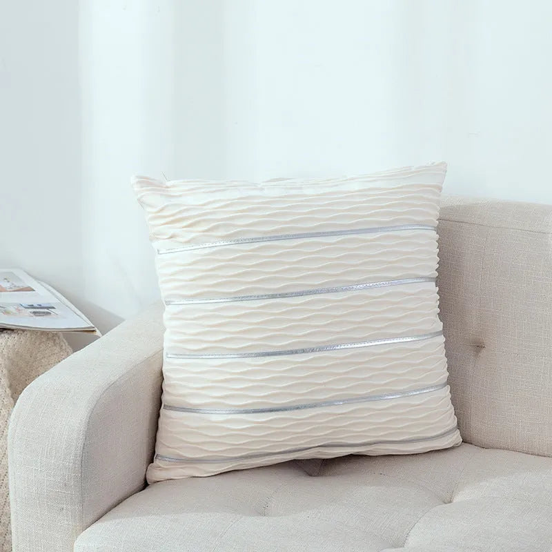 45x45 cm striped velvet cushion cover in wine red colour with plush texture
