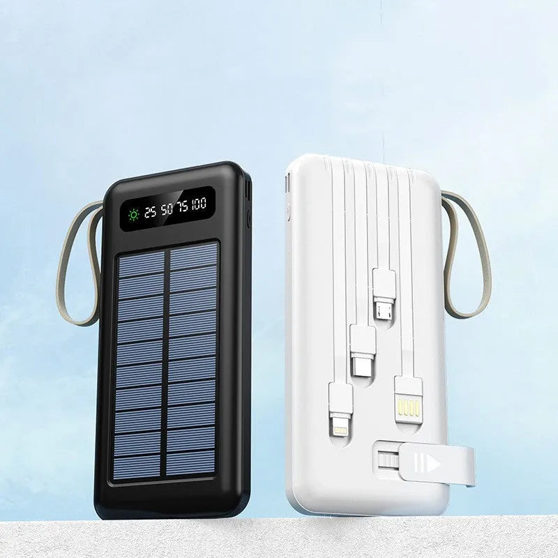 Solar power bank in black or white with 20000mA or 30000mA capacity for mobile device charging