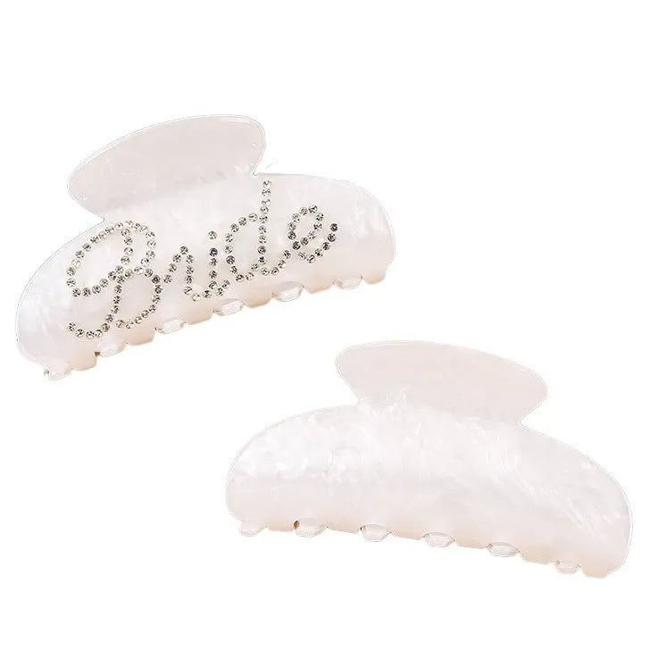 10cm pink and white acrylic shower shark hair clip with double sided spot drill design