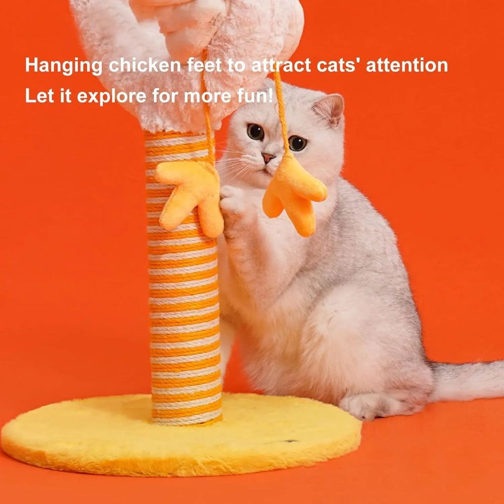 Yellow sisal rope vertical cat scratching post with U-shaped design and spring ball attachment