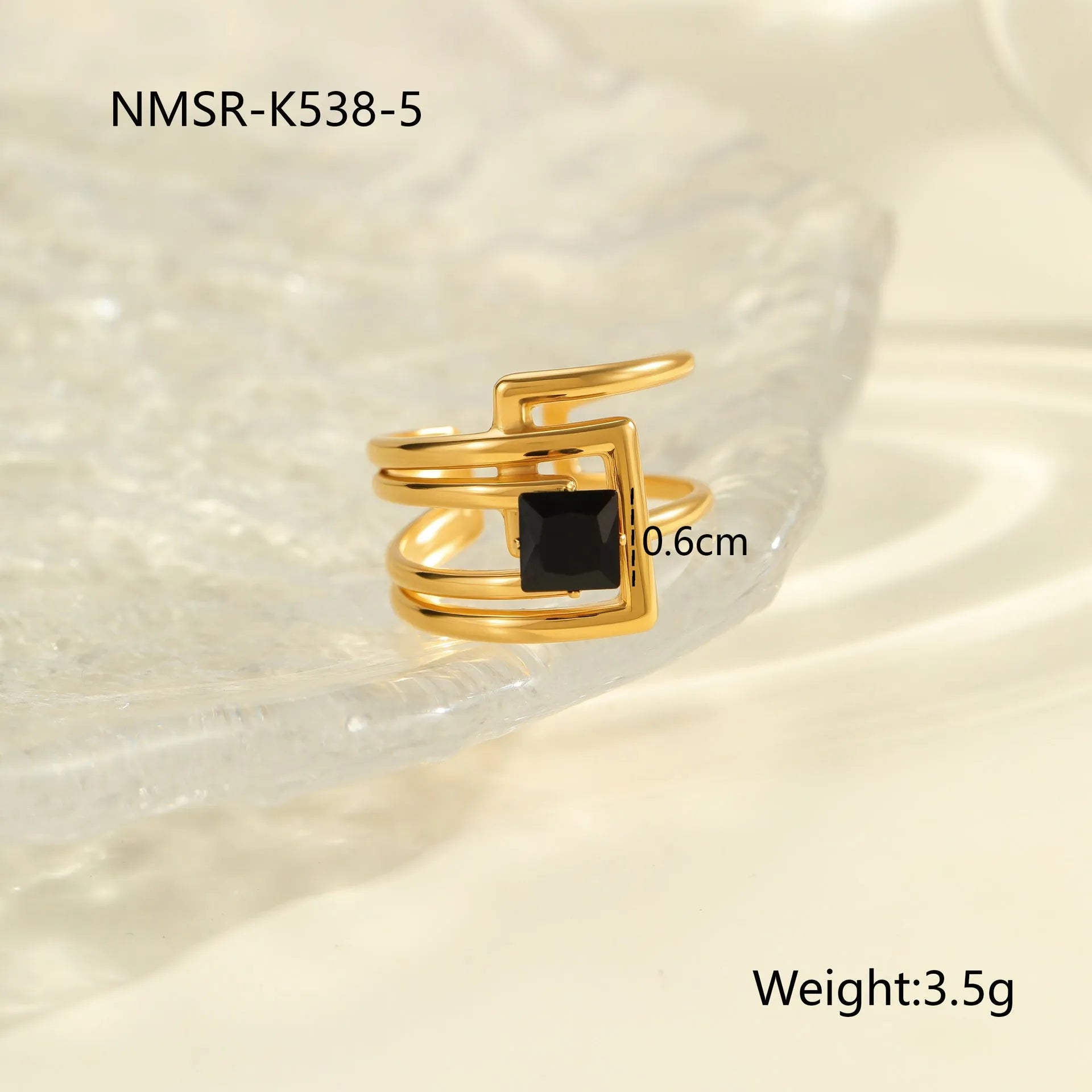 Adjustable geometric stainless steel ring with zircon inlays for women