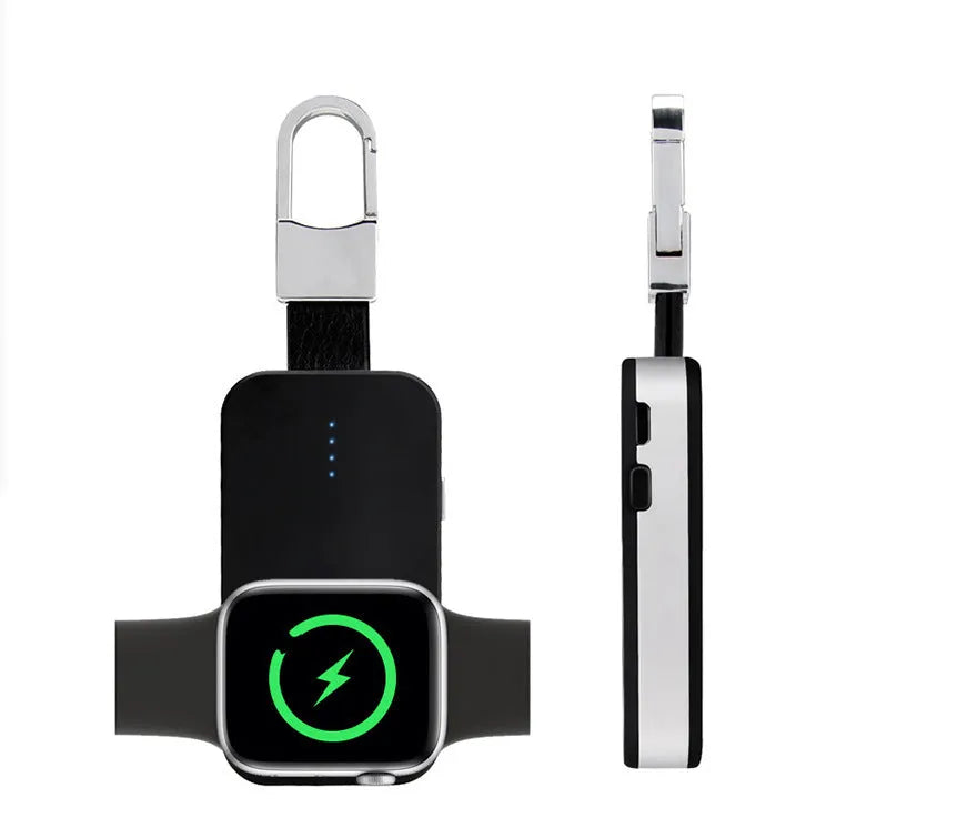 Black Apple Watch wireless power bank keychain charger with portable design