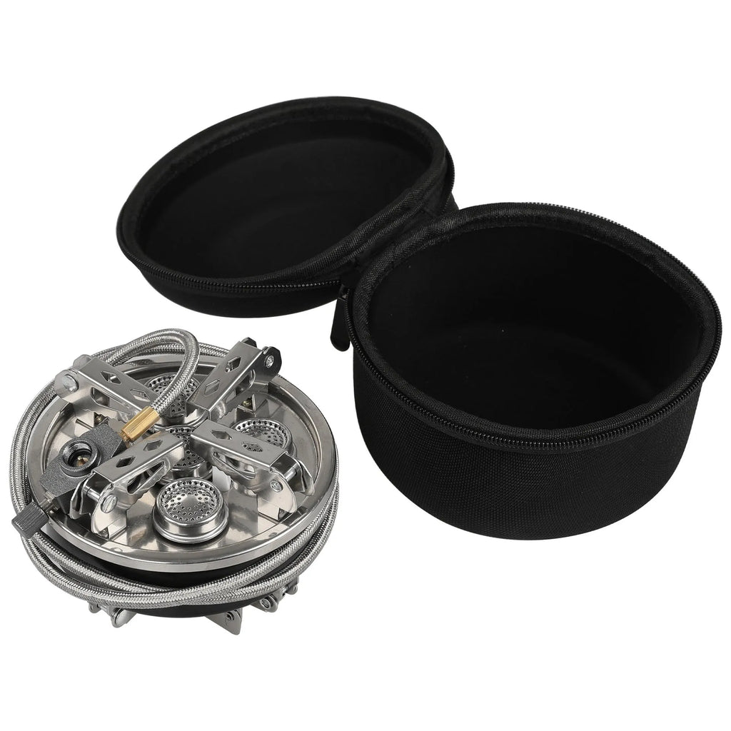 Silver portable foldable stainless steel and copper split stove for outdoor camping.