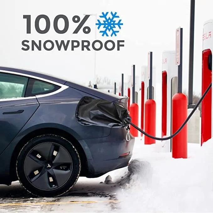 Waterproof charging cover for electric vehicles with drawstring closure in grey colour