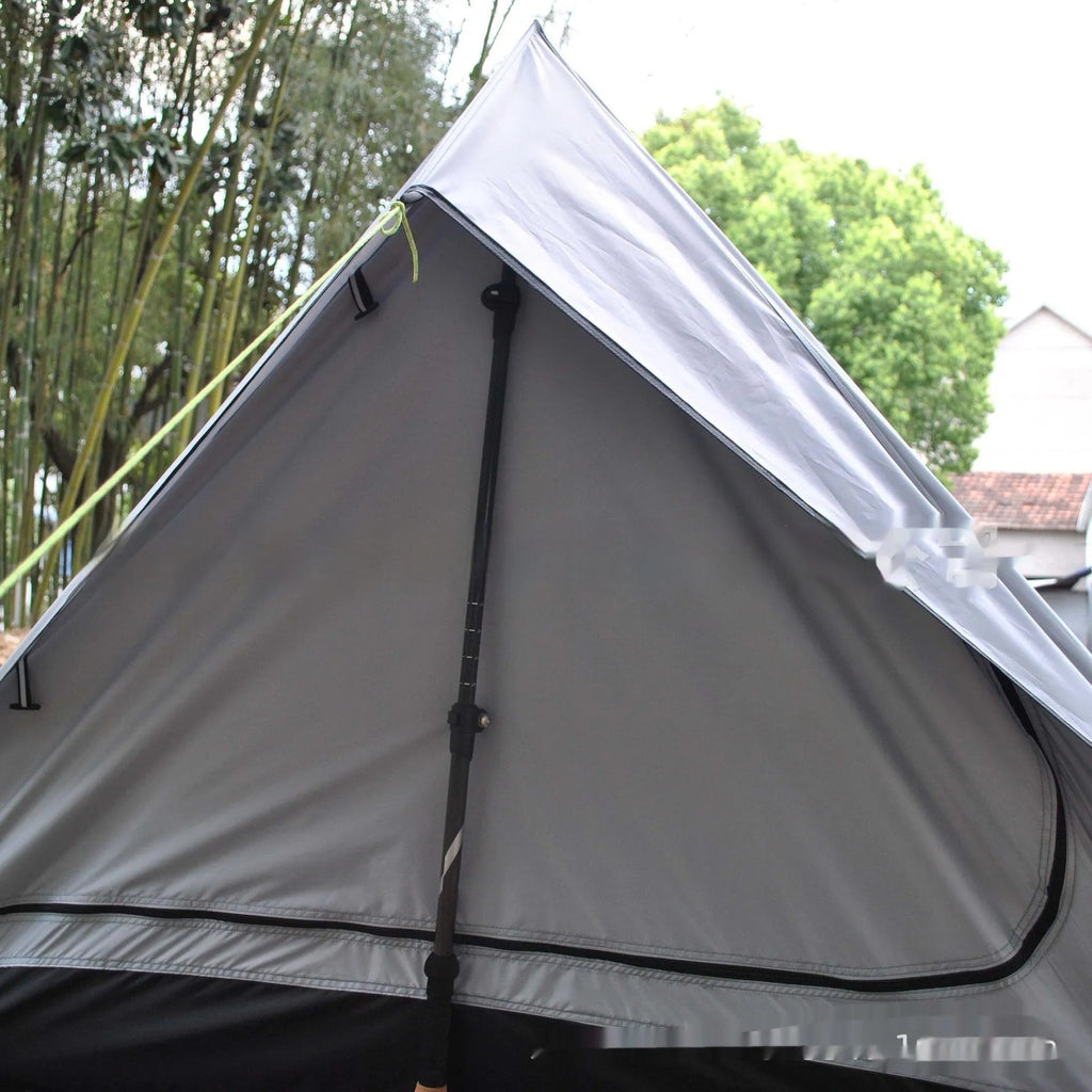 Brown and white pole-free A-line tent made of 210T fabric with PU4000 waterproofing for 2-3 people