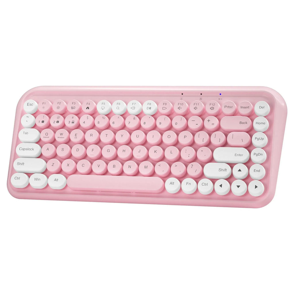 Pink Bluetooth wireless keyboard with 84 keys showing compact design