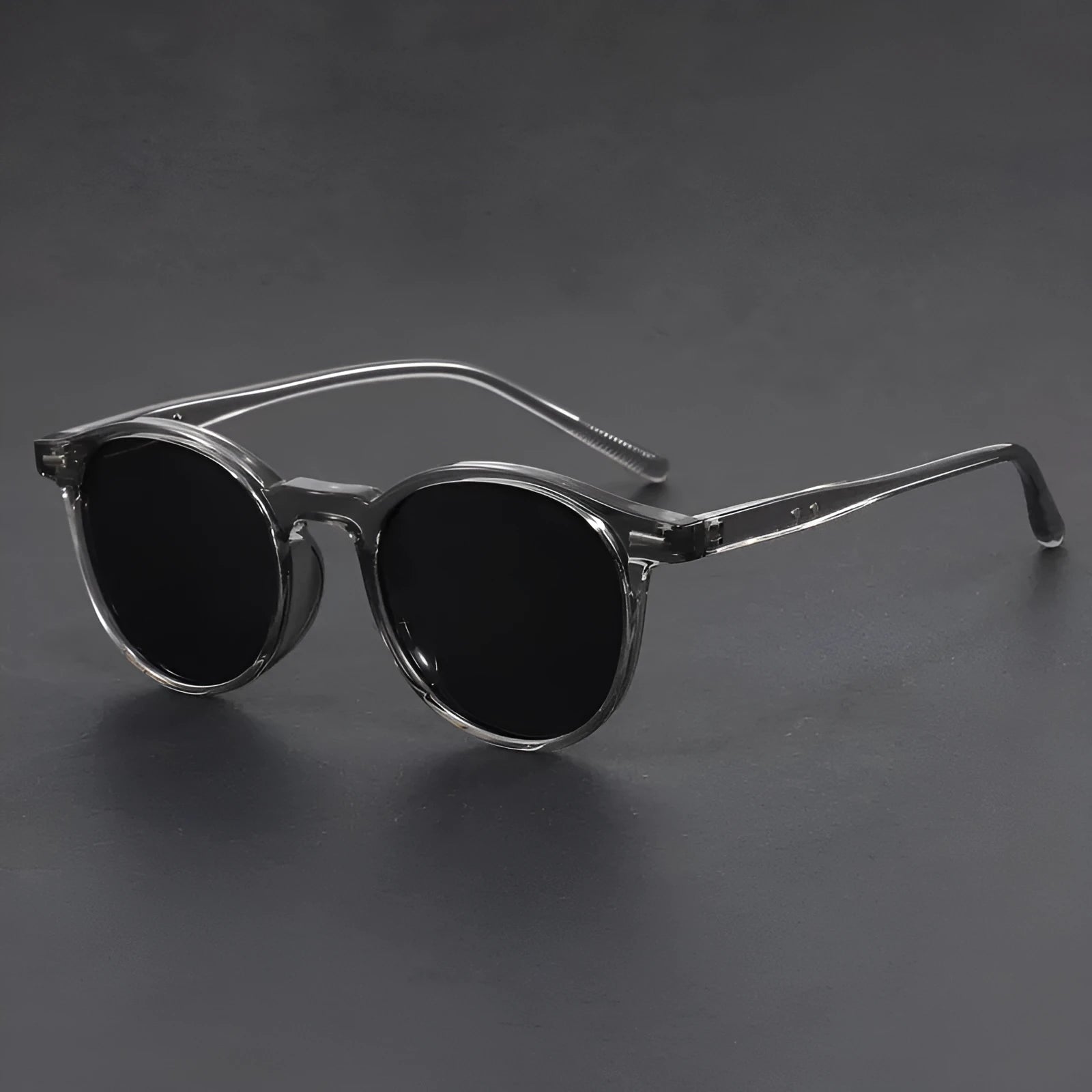 Retro oval frame sunglasses with polarised grey lenses in sand black, bright black, green, grey or dry tea frame colours