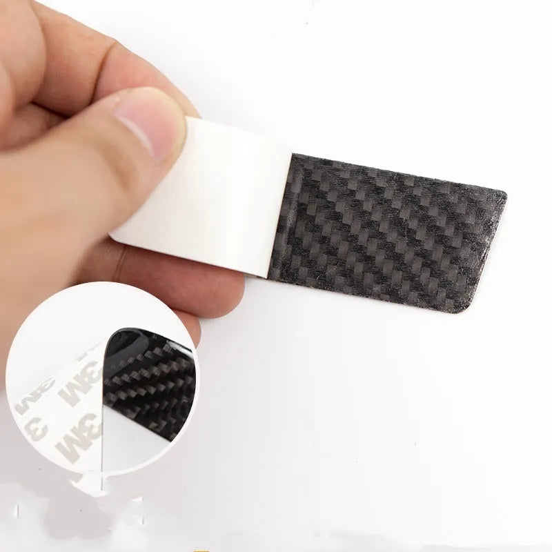 Tesla Model S carbon fibre door handle patch set with four adhesive stickers for scratch protection