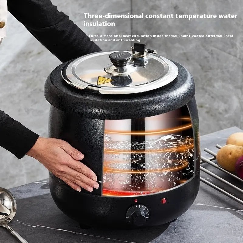Black stainless steel 10-litre electric heating soup pot with large mouth cover