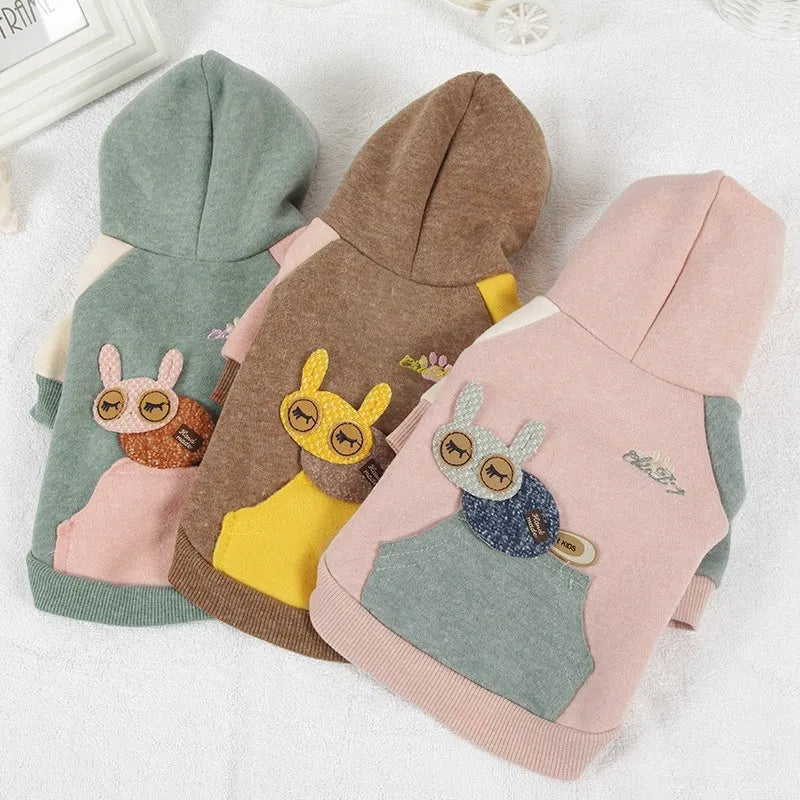 Cotton dog sweatshirt pet clothing in brown, green, or pink colours for canine leisure wear