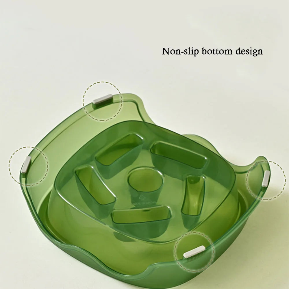 Blue slow feed anti-choke dog bowl with raised centre pattern on a non-slip base.