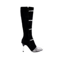 Women's grey and black knee high boots with thin high heels for autumn wear