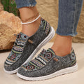 Women's flat round toe low-top shoe in artificial PU, available in black, dark grey, and khaki.