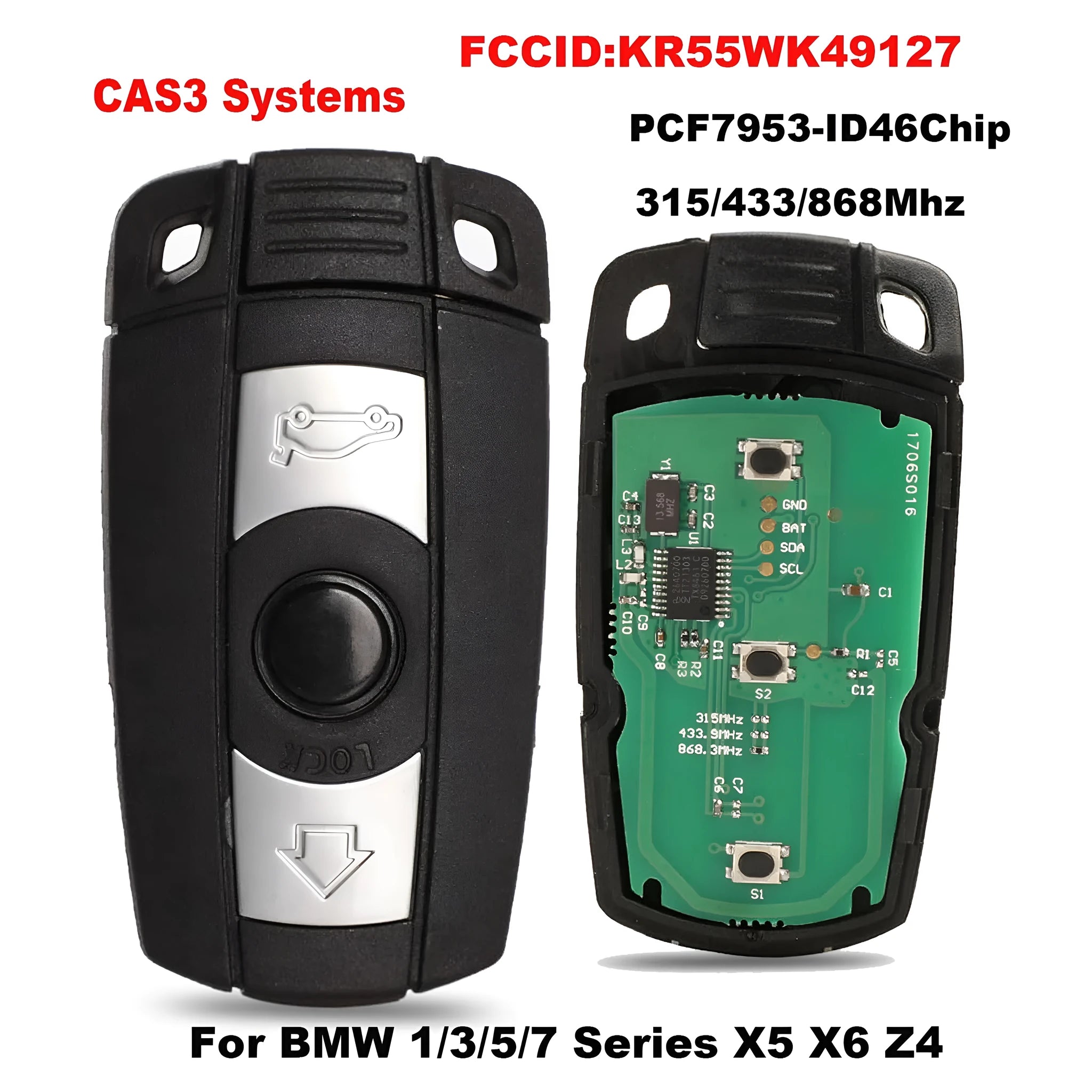 BMW semi-intelligent remote car key replacement set with three keys, model HU92.