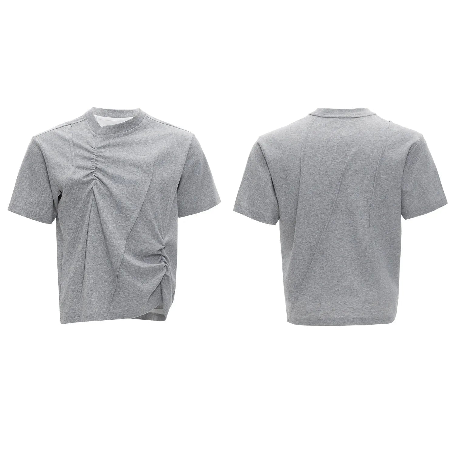 Men's cotton loose fit T-shirt with three-dimensional pleated detail and asymmetric stitching