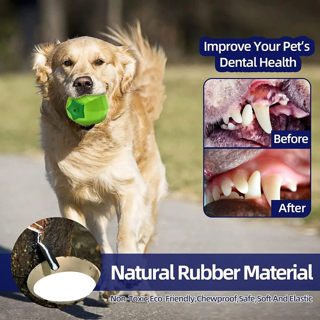 Green natural rubber squeaky dog ball for large breed aggressive chewers