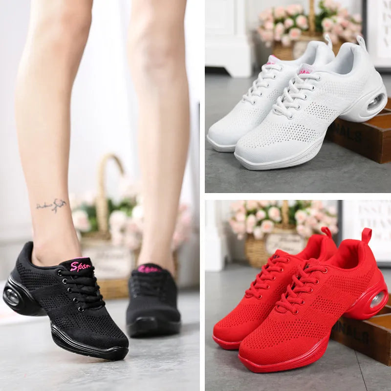 Women's lightweight dance shoes with breathable flyknit mesh upper in multiple colour options
