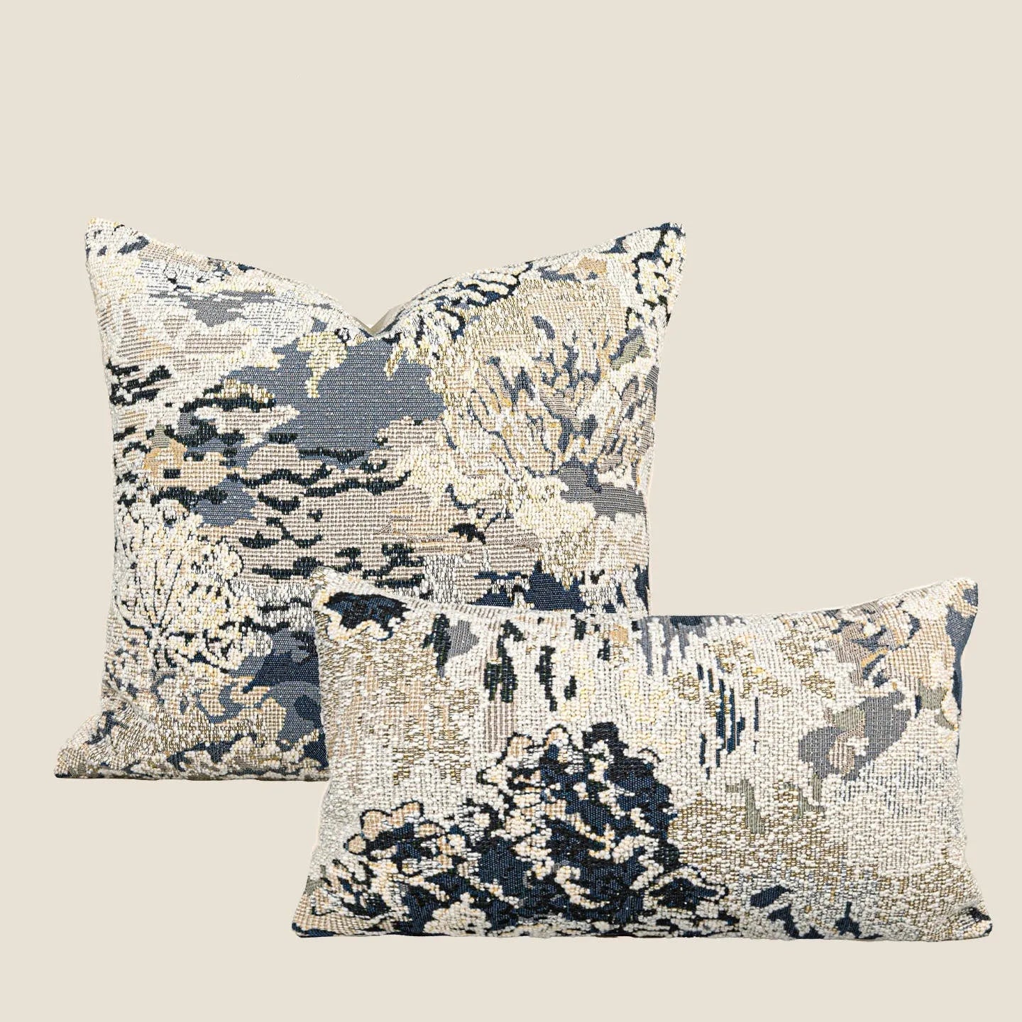 Chinese style blue floral decorative cushion pillow with feather velvet core in square and waist pillow sizes