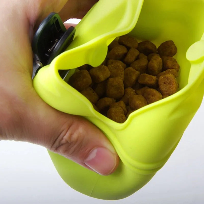 Silicone dog treat waist bag with magnetic closure and belt clip in multiple colour options