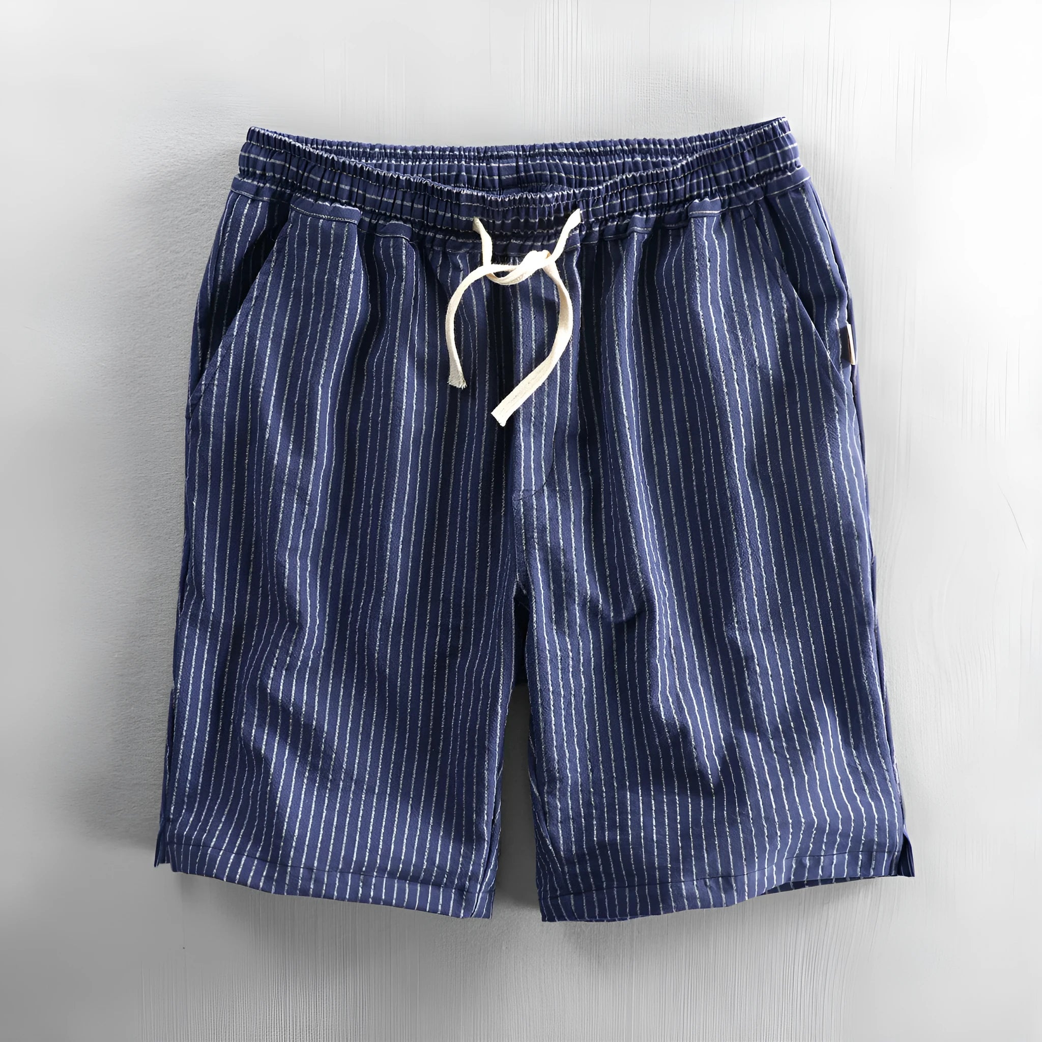 Men's striped cotton casual shorts with elastic waistband in multiple colour options