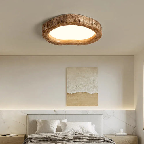 Wood grain finish round ceiling lamp in new Chinese style with three size options